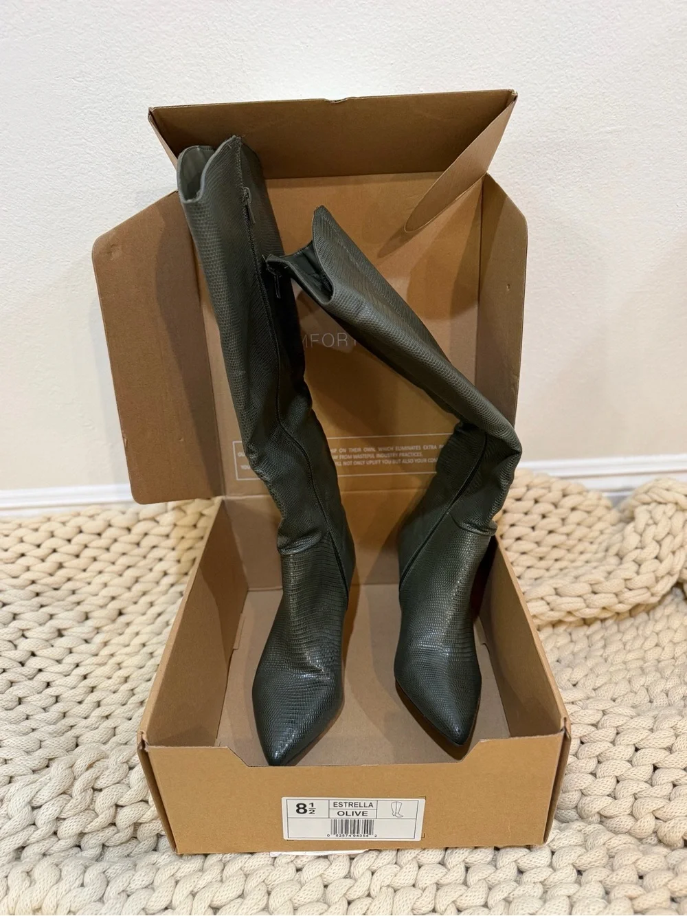 Journee collection Estrella tall boot Olive Textured Knee-High Pointed-Toe Boots